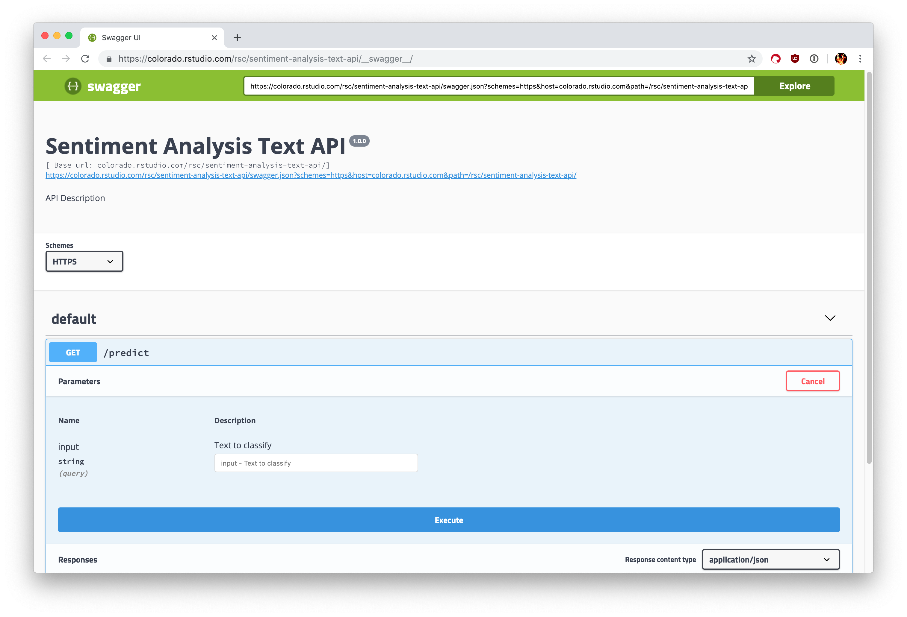 Screenshot of API deployed to Connect